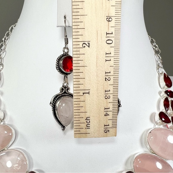 Rose Quartz Garnet 925 Large Necklace Bracelet Earrings - Picture 8 of 16